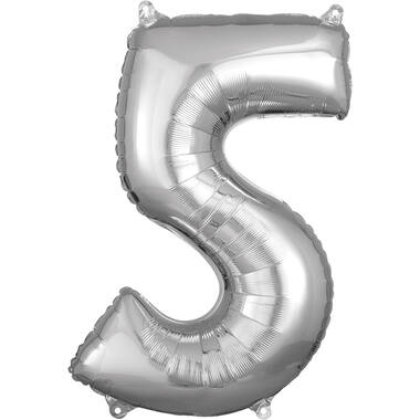 Foil Balloon - Number - 5 - Silver - 43 x 66 cm