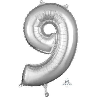 Foil Balloon - Number - 9 - Silver - 43 x 66 cm