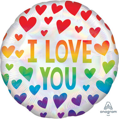 Foil Balloon - "I LOVE YOU" Rainbow Hearts - 45 cm