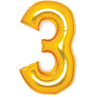 Medium Number 3 Gold Foil Balloon N26 Packaged 70 cm x 50 cm