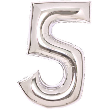 Medium Number 5 Silver Foil Balloon N26 Packaged 72 cm x 52 cm