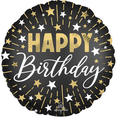 18in/45cm Satin Black Silver Gold HBD