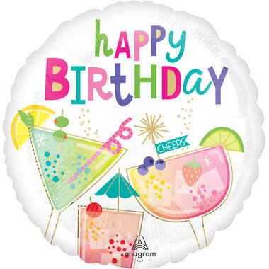 Foil Balloon - Cocktail Surprise "hAPPy BIrtHDaY" - 45 cm