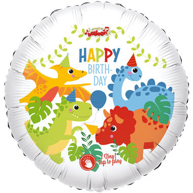 Singing Balloon Happy Birthday DINO Foil Balloon H80 packaged 71 x 71 cm