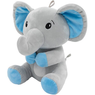 2-in-1 plush toy balloon weight elephant with blue ears, with loop, 21cm, 170g