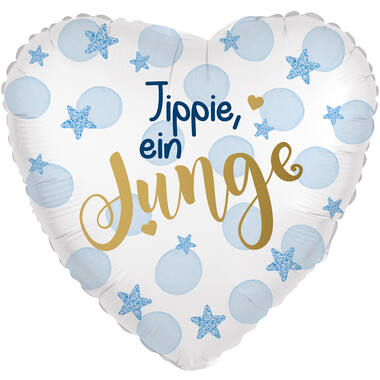Standard Heart - Yippie, ein Junge - GER Foil Balloon RP40 Packaged 45 cm