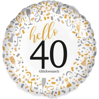 Standard - Hello 40 - GER Foil Balloon RP40 Packaged 45 cm
