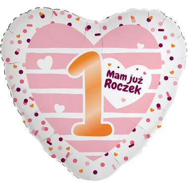 Standard Heart - Mam juz roczek pink- POL Foil Balloon RP40 Packaged 45 cm