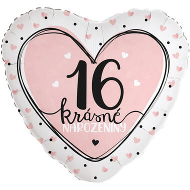 Standard Heart - 16. Krasne narozeniny - CZE Foil Balloon RP40 Packaged 45 cm