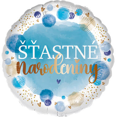 Standard - stastne narodeniny blue - SLO Foil Balloon RP40 Packaged 45 cm