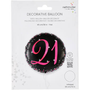 Standard Holographic Starlight Birthday Pink 21 Foil Balloon C55 Packaged 45 cm