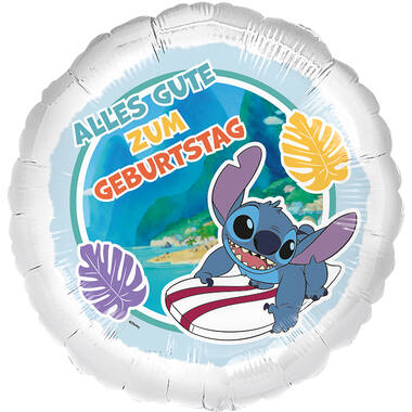 Foil Balloon - Stitch Surfer "ALLES GUTE ZUM GEBURTSTAG" - 45 cm