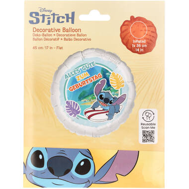 Foil Balloon - Stitch Surfer "ALLES GUTE ZUM GEBURTSTAG" - 45 cm