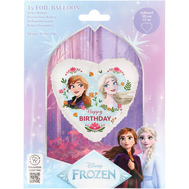 Foil Balloon - Heart Shape - Frozen Anna & Elsa "Happy BIRTHDAY" - 45 cm