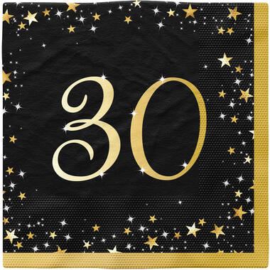 16 Napkins 30 Starlight Birthday - Silver & Gold 33 x 33 cm