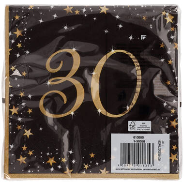 16 Napkins 30 Starlight Birthday - Silver & Gold 33 x 33 cm