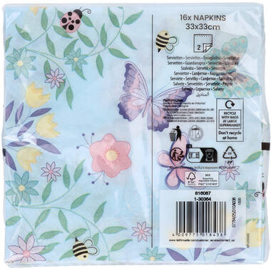16 Lunch Napkins Flutter Garden 33 x 33 cm