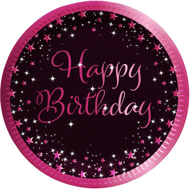 8 Plates Starlight Birthday Pink Happy Birthday Paper 23 cm