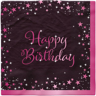 16 Napkins Starlight Birthday Pink Happy Birthday 33 x 33 cm