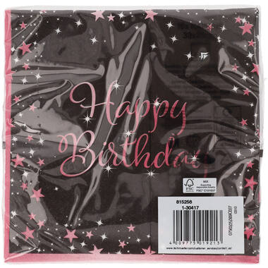 16 Napkins Starlight Birthday Pink Happy Birthday 33 x 33 cm
