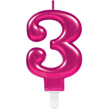Number Candle 3 Starlight Birthday Pink Height 9.3 cm