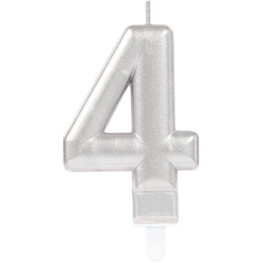 Number Candle 4 Starlight Birthday Silver Height 9.3 cm