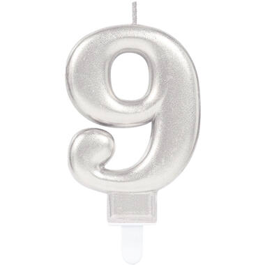 Number Candle 9 Starlight Birthday Silver Height 9.3 cm