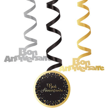 6 Swirl Decorations Starlight Birthday Bon anniversaire Paper / Foil 61 cm