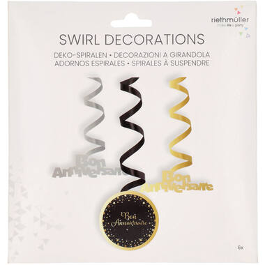 6 Swirl Decorations Starlight Birthday Bon anniversaire Paper / Foil 61 cm