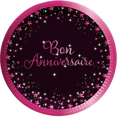 8 Plates Starlight Birthday Pink Bon anniversaire Paper 23 cm