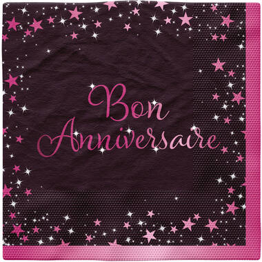 16 Napkins Starlight Birthday Pink Bon anniversaire 33 x 33 cm