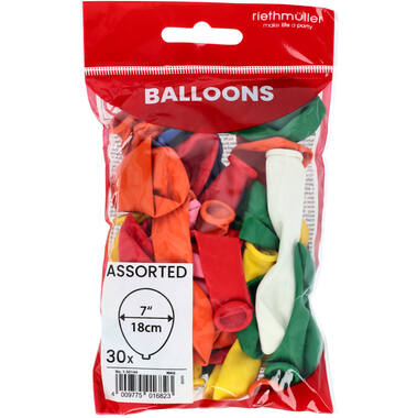 Latex Balloons - Assorted - 18 cm - 30 pieces