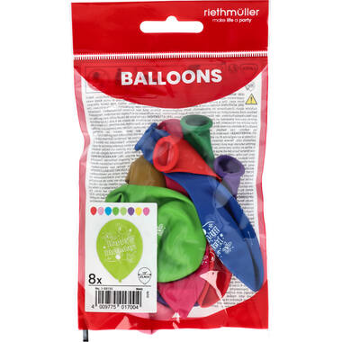 8 Latex Balloons Happy Birthday 2-Sided 25.4 cm / 10"