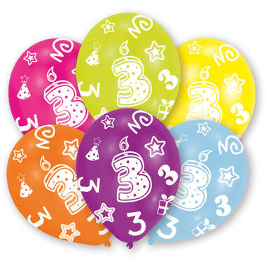 6 Latex Balloons All Round Printed Age 3 assorted 27.5 cm / 11"