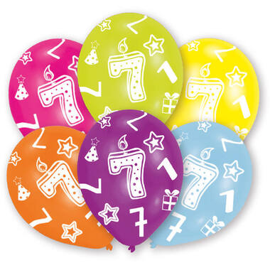 6 Latex Balloons All Round Printed Age 7 assorted 27.5 cm / 11"