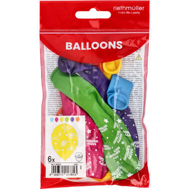 Latex Balloons - Colorful "Happy Birthday" - 28 cm - 6 pieces