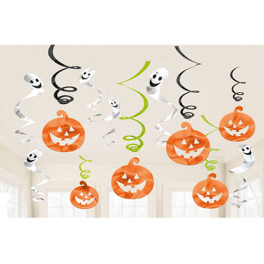 12 Swirl Decorations Pumpkins & Ghosts Foil / Paper 61 cm