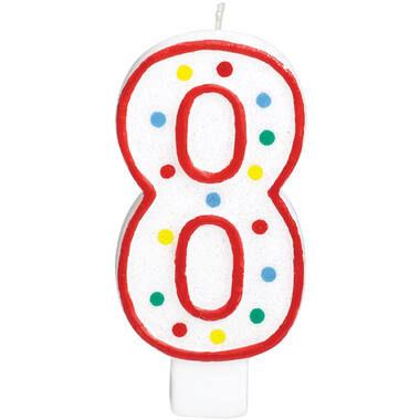 Number Candle Birthday 8 White & Dots Height 13.3 cm