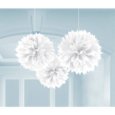 3 Fluffy Decorations Frosty White Paper 40.6 cm