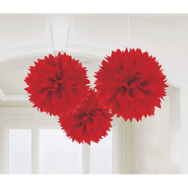 3 Fluffy Decorations Apple Red Paper 40.6 cm