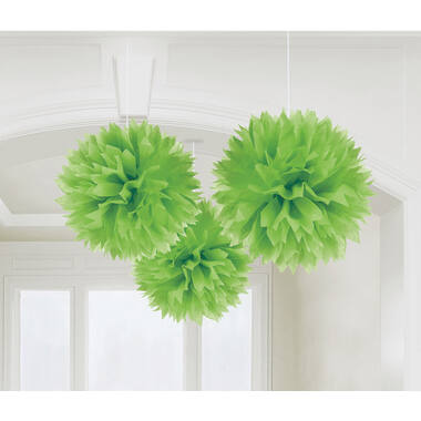 3 Fluffy Decorations Kiwi Green Paper 40.6 cm