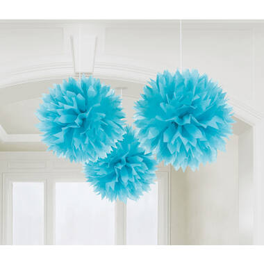 3 Fluffy Decorations Caribbean Blue Paper 40.6 cm