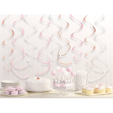 12 Swirl Decorations Rose Gold Blush Foil 55.8 cm