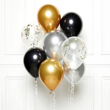 DIY Balloon Bouquet Black Gold Silver 8 Balloons
