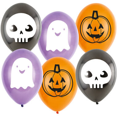 6 Latex Balloons 1c 2s 9" Hallo-ween Friends