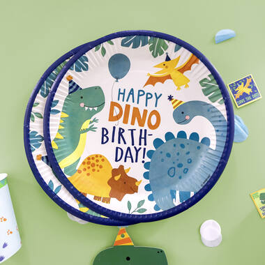 8 Plates Dino-Mite Round Paper 23 cm
