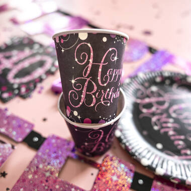 8 Cups Happy Birthday Sparkling Celebrations Paper pink 250 ml