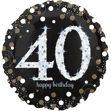 Standard Holographic Sparkling Birthday 40 Foil Balloon C55 Packaged 43 cm