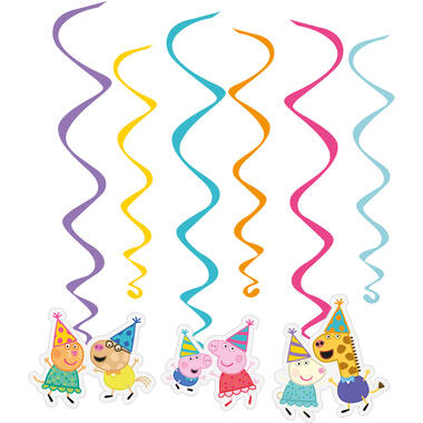 6 Swirl Decorations Peppa Pig Paper 40 cm, 60 cm