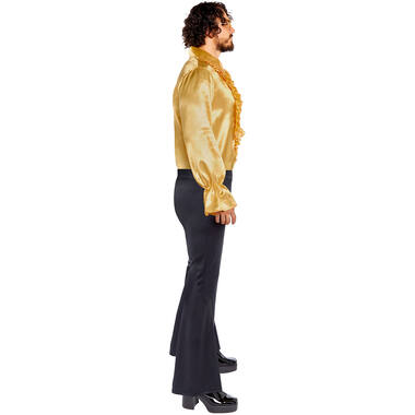 Adult Costume Satin Ruffle Shirt Gold Size Small